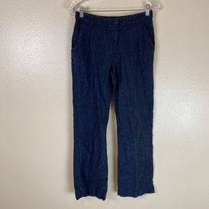 Garnet Hill 2 100% Linen Pants Blue Straight Leg Lagenlook Beach Capsule Trouser